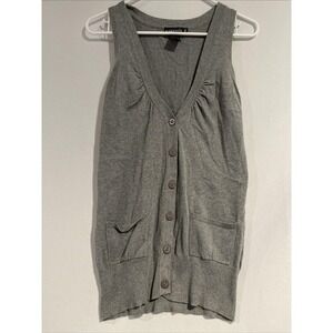 Rampage Vintage Y2K longline Sleeveless Sweater Cardigan Vest Tank Grey Preppy M